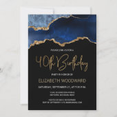 Elegant Blue Gold Agate 40th Birthday Invitation (Voorkant)