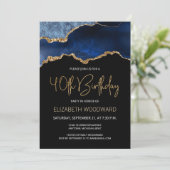 Elegant Blue Gold Agate 40th Birthday Invitation (Staand voorkant)