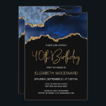 Elegant Blue Gold Agate 40th Birthday Invitation<br><div class="desc">Deze elegante 40ste verjaardagsuitnodiging bevat een waterverf afbeelding van een geo van een geel in tinten blauw met faux goudhoogtepunten. De woorden "40th Birthday" staan in faux goudglitter in decoratief modern handschrift. Pas het met de naam van de eer in gouden gekleurde teksten en de details in wit aan. Aan...</div>
