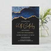 Elegant Blue Gold Agate 60th Birthday Party Kaart (Staand voorkant)