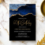 Elegant Blue Gold Agate 60th Birthday Party Kaart<br><div class="desc">Deze trendy 60ste verjaardagsuitnodiging bevat een waterverf afbeelding van een geo van een agaat in tinten blauw met faux goudhoogtepunten. De woorden "60th Birthday" staan in faux goudglitter in decoratief modern handschrift. Pas het met de naam van de eer in gouden gekleurde teksten en de details in wit aan. Aan...</div>