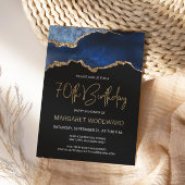Elegant Blue Gold Agate 70th Birthday Invitation