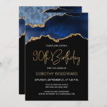 Elegant Blue Gold Agate 90th Birthday Invitation<br><div class="desc">Deze elegante 90e verjaardagsuitnodiging bevat een waterverf afbeelding van een geo-agaat in tinten blauw met faux goudhoogtepunten. De woorden "90th Birthday" staan in faux goudglitter in decoratief modern handschrift. Pas het met de naam van de eer in gouden gekleurde teksten en de details in wit aan. Aan de achterzijde wordt...</div>