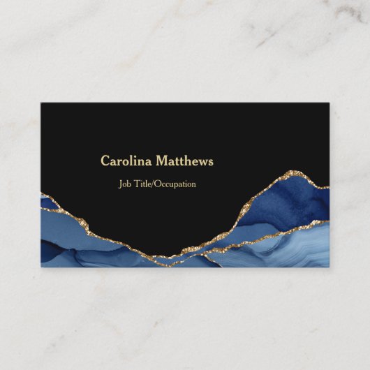 Elegant Blue Gold Agate Logo Visitekaartje (Voorkant)
