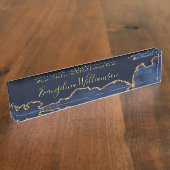 Elegant Blue Gold Agate Naambordje (Zijkant)