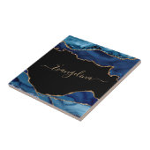 Elegant Blue Gold Agate Script Name Tegeltje (Zijkant)