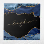 Elegant Blue Gold Agate Script Name Tegeltje<br><div class="desc">Elegant Blauw & Gouden faux Agaat gepersonaliseerde tegel</div>