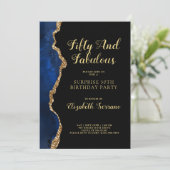 Elegant Blue Gold Agate Surprise 50th Birthday IV Kaart (Staand voorkant)