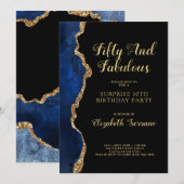 Elegant Blue Gold Agate Surprise 50th Birthday IV Kaart (Voorkant / Achterkant)