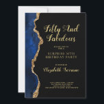 Elegant Blue Gold Agate Surprise 50th Birthday IV Kaart<br><div class="desc">Een elegante verrassing 50ste verrassingsfeestje op een trendy blauwe goudplaat op zwarte uitnodiging.  scripttypografie. Chic-stijl</div>