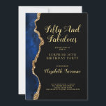 Elegant Blue Gold Agate Surprise 50th Birthday IV Kaart<br><div class="desc">Een elegante verrassing 50ste verrassingsfeestje op een trendy blauwe goudplaat op zwarte uitnodiging.  scripttypografie. Chic-stijl</div>
