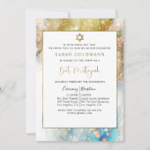 Elegant Blue Gold and Silver Celestial Bat Mitzvah Kaart (Voorkant)