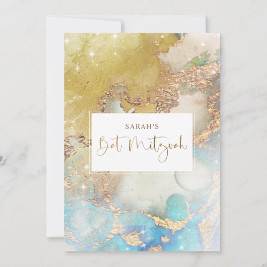 Elegant Blue Gold and Silver Celestial Bat Mitzvah Kaart (Achterkant)