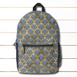 Elegant Blue Gold Art Deco  Pattern Bedrukte Rugzak<br><div class="desc">Elegant Blue Gold Art Deco  Pattern Backpacks heeft een elegant art deco patroon in blauw en goud. Creëer door Evco Studio www.zazzle.com/store/evcostudio</div>