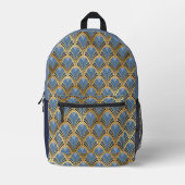 Elegant Blue Gold Art Deco Pattern Bedrukte Rugzak (Voorkant)