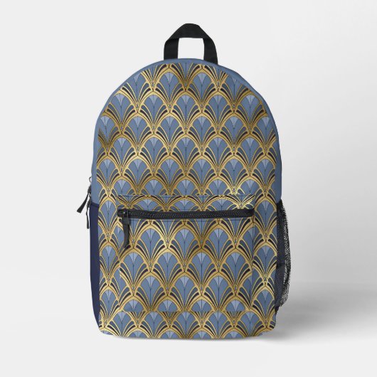 Elegant Blue Gold Art Deco Pattern Bedrukte Rugzak (Voorkant)