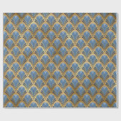 Elegant Blue Gold Art Deco  Pattern Cadeaupapier (Vlak)