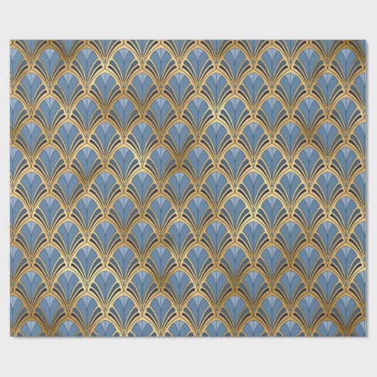 Elegant Blue Gold Art Deco Pattern Cadeaupapier (Vlak)
