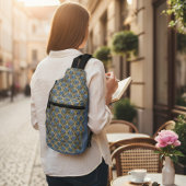 Elegant Blue Gold Art Deco Pattern Sling Bag
