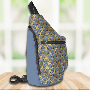 Elegant Blue Gold Art Deco  Pattern Sling Bag