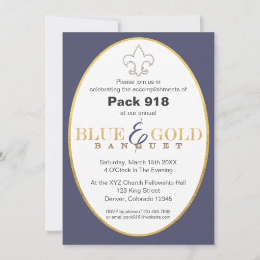 Elegant Blue & Gold Banquet Invitation Kaart (Voorkant)