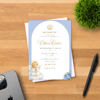 Elegant Blue & Gold Baptism invitation Acryl Uitnodigingen
