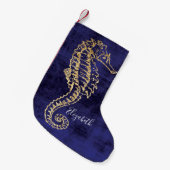 Elegant Blue Gold Beach Zee Horse Kleine Kerstsok (Voorkant (Hangend))