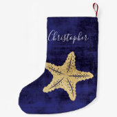 Elegant Blue Gold Beach Zee Star Monogrammed Kleine Kerstsok (Achterkant)