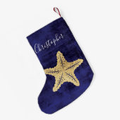 Elegant Blue Gold Beach Zee Star Monogrammed Kleine Kerstsok (Achterkant (Hangend))
