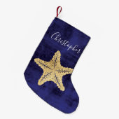 Elegant Blue Gold Beach Zee Star Monogrammed Kleine Kerstsok (Voorkant (Hangend))