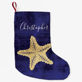 Elegant Blue Gold Beach Zee Star Monogrammed Kleine Kerstsok