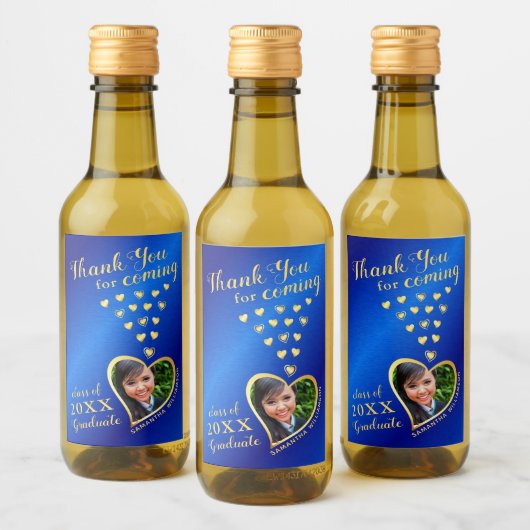 Elegant Blue Gold Bedankt 2025 Afstuderen Favoriet Wijn Etiket (Flessen)