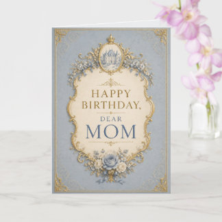 Elegant Blue & Gold Birthday Card for Mom Kaart