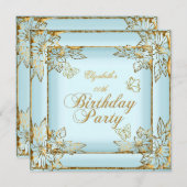 Elegant  Blue Gold Birthday Kaart (Voorkant / Achterkant)