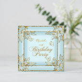 Elegant  Blue Gold Birthday Kaart (Staand voorkant)