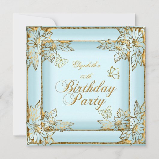 Elegant  Blue Gold Birthday Kaart (Voorkant)