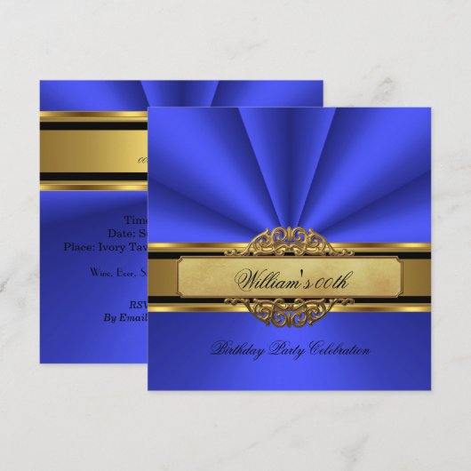 Elegant blue Gold Birthday Party Mannen Mans Kaart (Voorkant / Achterkant)