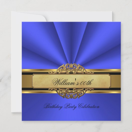 Elegant blue Gold Birthday Party Mannen Mans Kaart (Voorkant)