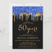 Elegant Blue Gold Black Glitter Drips 50 verjaarda Kaart (Voorkant)