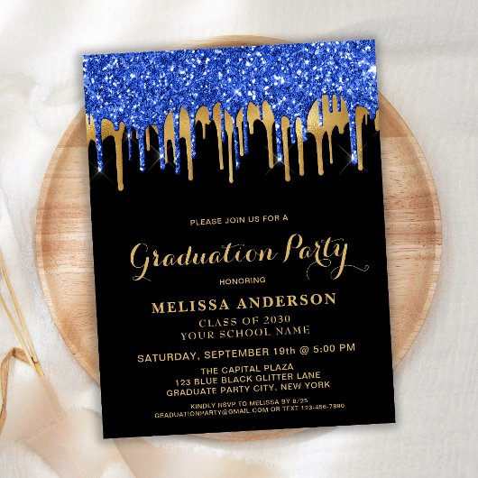 Elegant Blue Gold Black Glitter Drivers Afstuderen Briefkaart