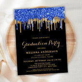 Elegant Blue Gold Black Glitter Drivers Afstuderen Uitnodiging Briefkaart