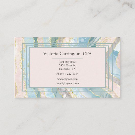 Elegant Blue Gold Blauwgroen Agate Script Visitekaartje (Achterkant)