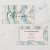 Elegant Blue Gold Blauwgroen Agate Script Visitekaartje (Voorkant / Achterkant)