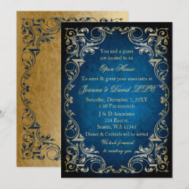 Elegant Blue Gold Business Corporate Party Kaart