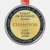 Elegant Blue Gold Champion Medal Business Achieve Metalen Ornament (Voorkant)
