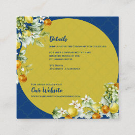 Elegant Blue Gold Citrus Floral Wedding Details Informatiekaartje