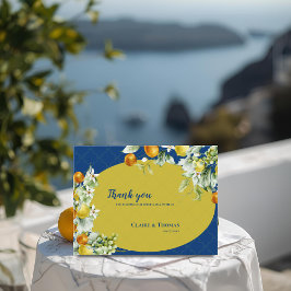 Elegant Blue Gold Citrus Floral Wedding Thank You Briefkaart