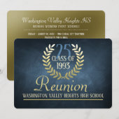 Elegant Blue|Gold Class Reunion Invitation Kaart (Voorkant / Achterkant)
