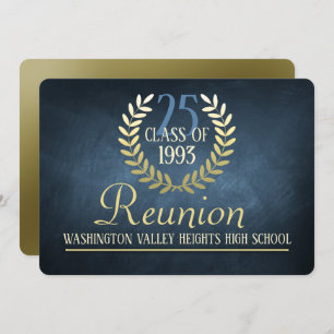 Elegant Blue Gold Class Reunion Invitation Kaart