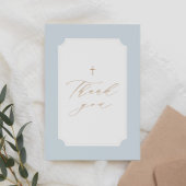 Elegant Blue Gold Cross Boy Baptisme Bedankkaart